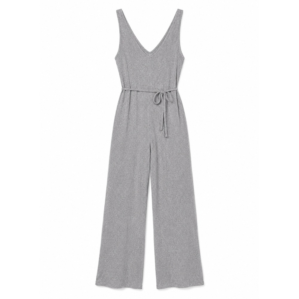 ASOS DESIGN Tall Grey Ribbed Lounge Knit Wide Leg Jumpsuitโ V-Neck Size US 12